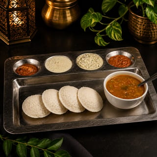 Plain Idli W/ Sambar & Chutney (4 pcs)